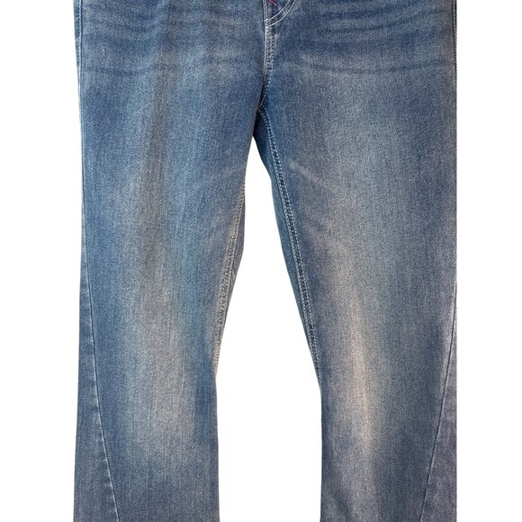 Joey True Religion Size 28 Mid Rise Flare Jeans Blue Denim With Red Stitching - Picture 6 of 13